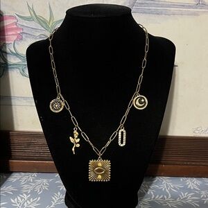 Gold plated stainless steel paper clip charm necklace